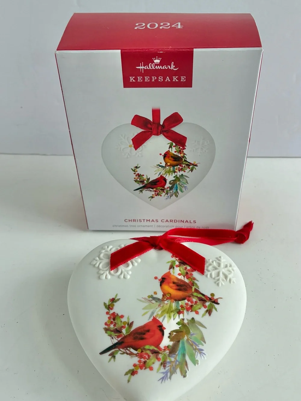 Hallmark Keepsake Ornament 2024 Christmas Cardinals Porcelain Heart